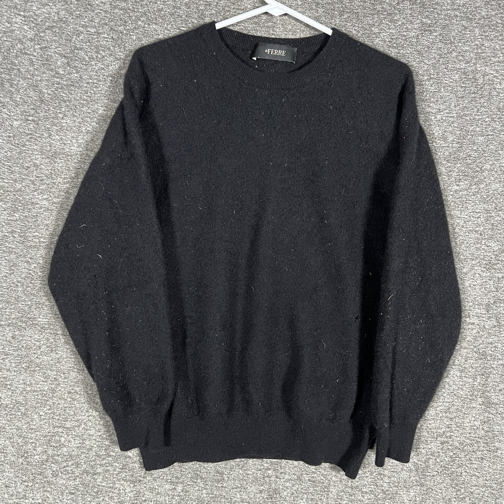 Ferre Sweater Mens Large‎ Black Crewneck Knit Pullover Solid Minimalist